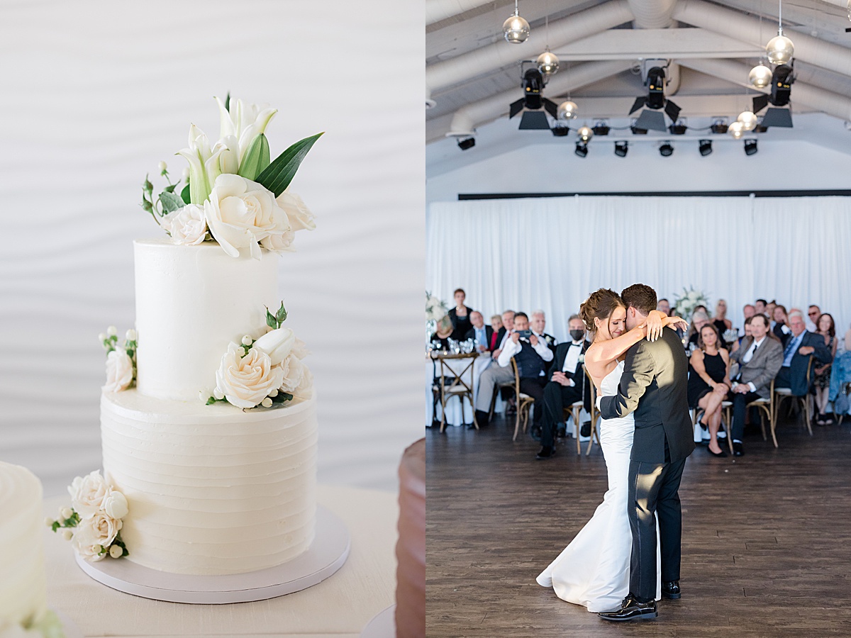 wedding cake and couple dancing after ceremony shot by Destination wedding photographer
