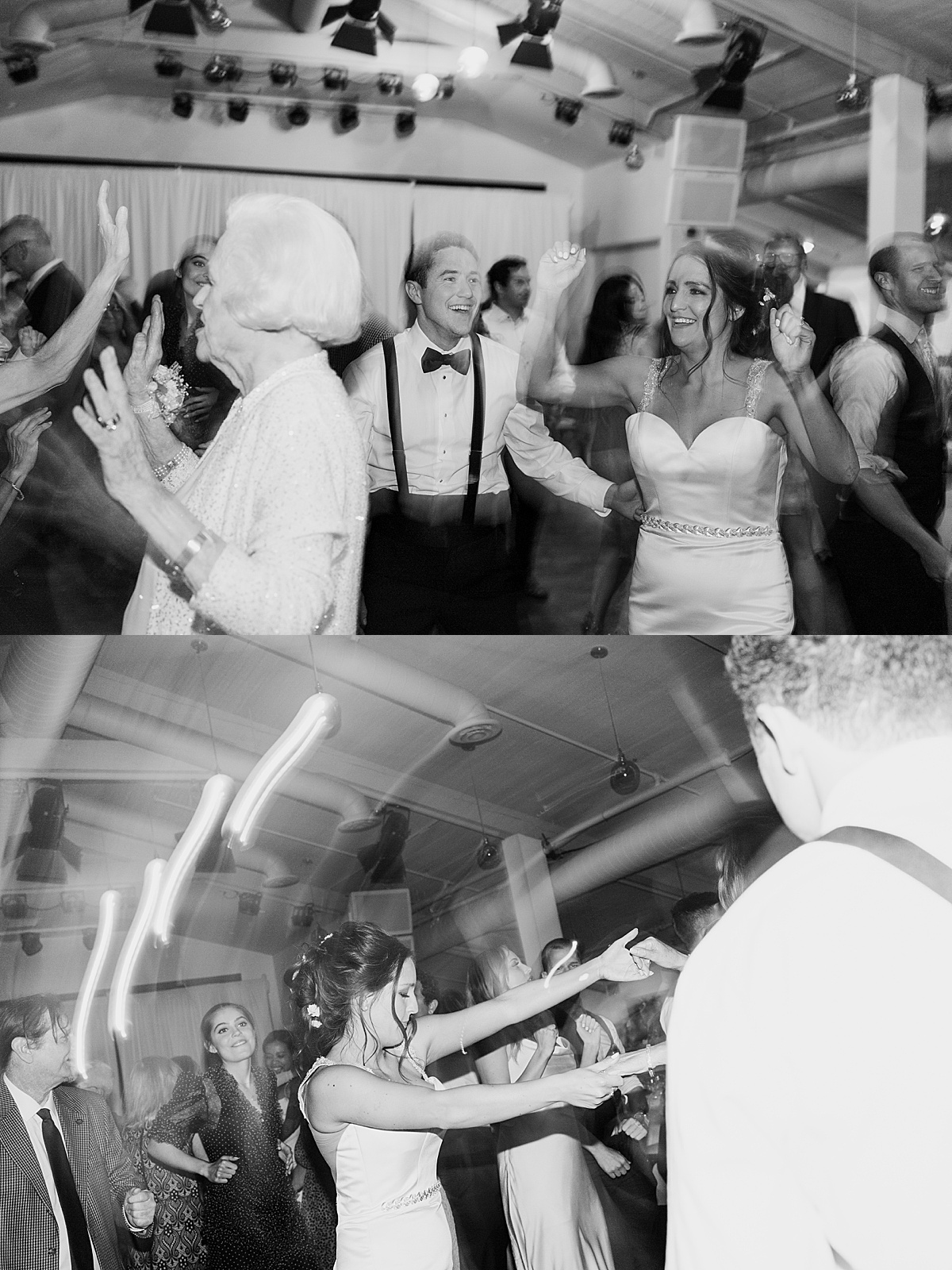 classy bride and groom dance with wedding guests during california reception shot by Destination wedding photographer