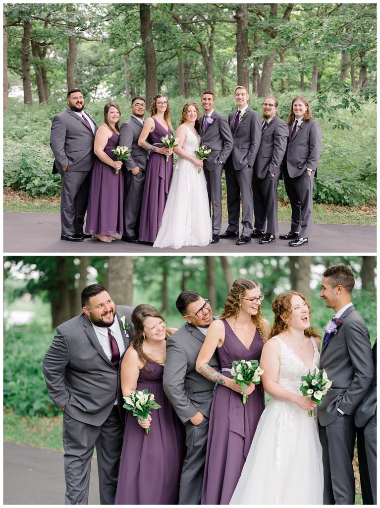 bridal party stands together outside at Minnesota park wedding