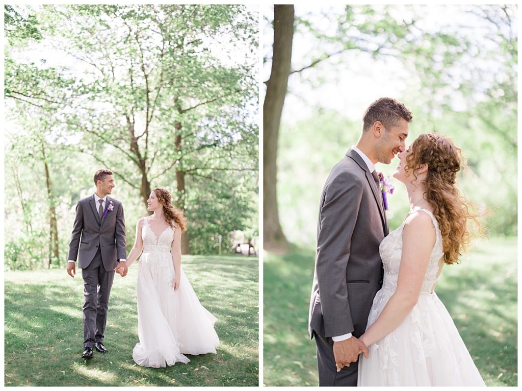 couple walks together through grassy field by destination wedding photographer