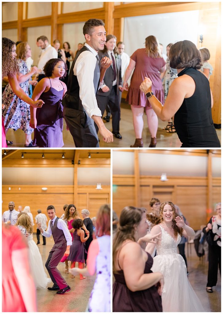 wedding guests smile and laugh together at reception by Hunter Hennes Photography 