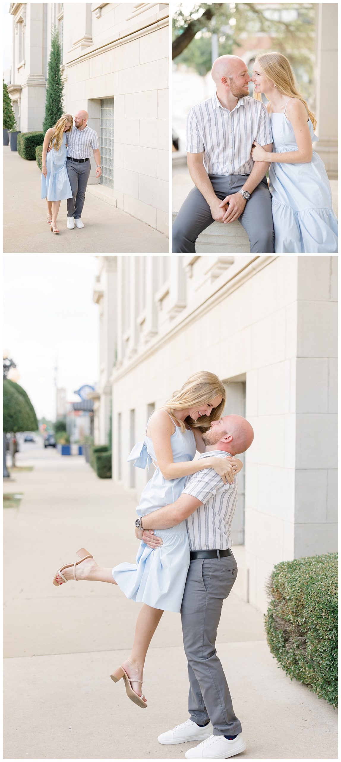 couple walks together and man picks up woman by Hunter Hennes Photography