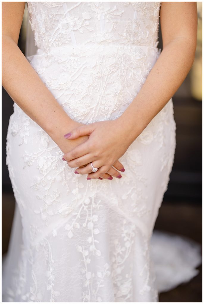 details of bride's dress and ring by destination wedding photographer