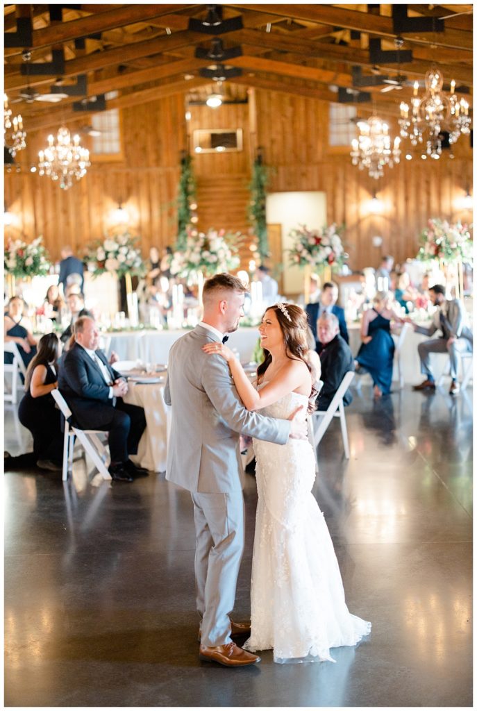 bride and groom have first dance at elegant Oklahoma wedding