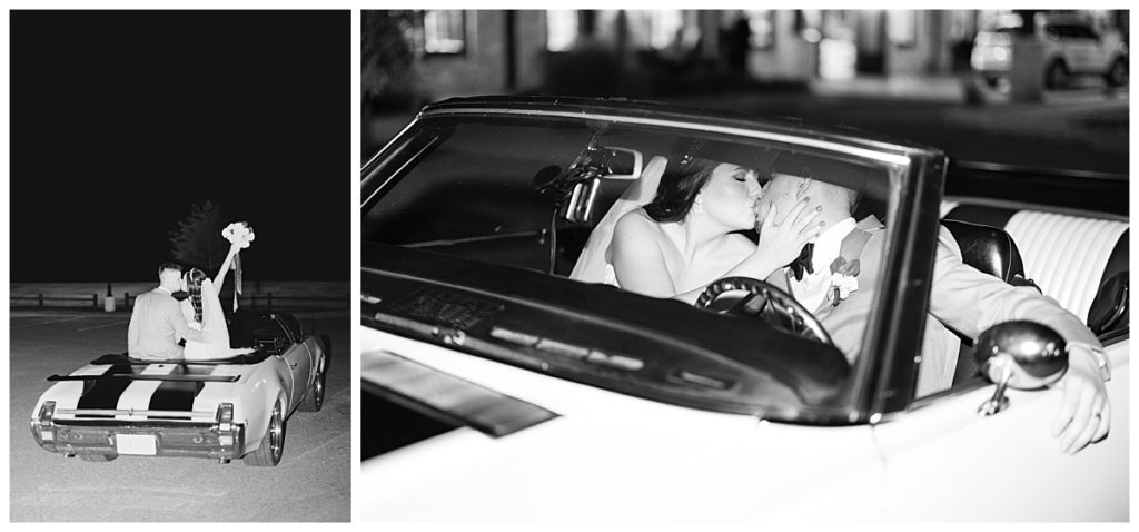 couple kisses in vintage car by Hunter Hennes Photography