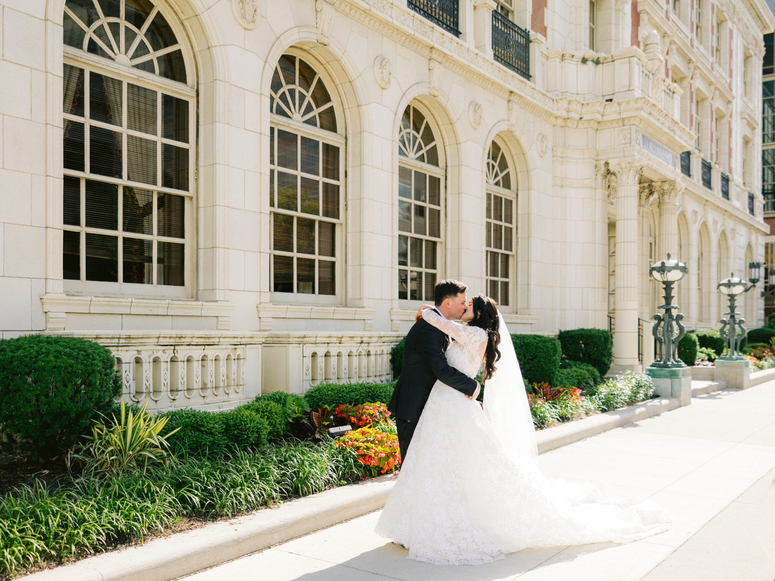 Bride and Groom at Wedding in Downtown Kansas City, Missouri