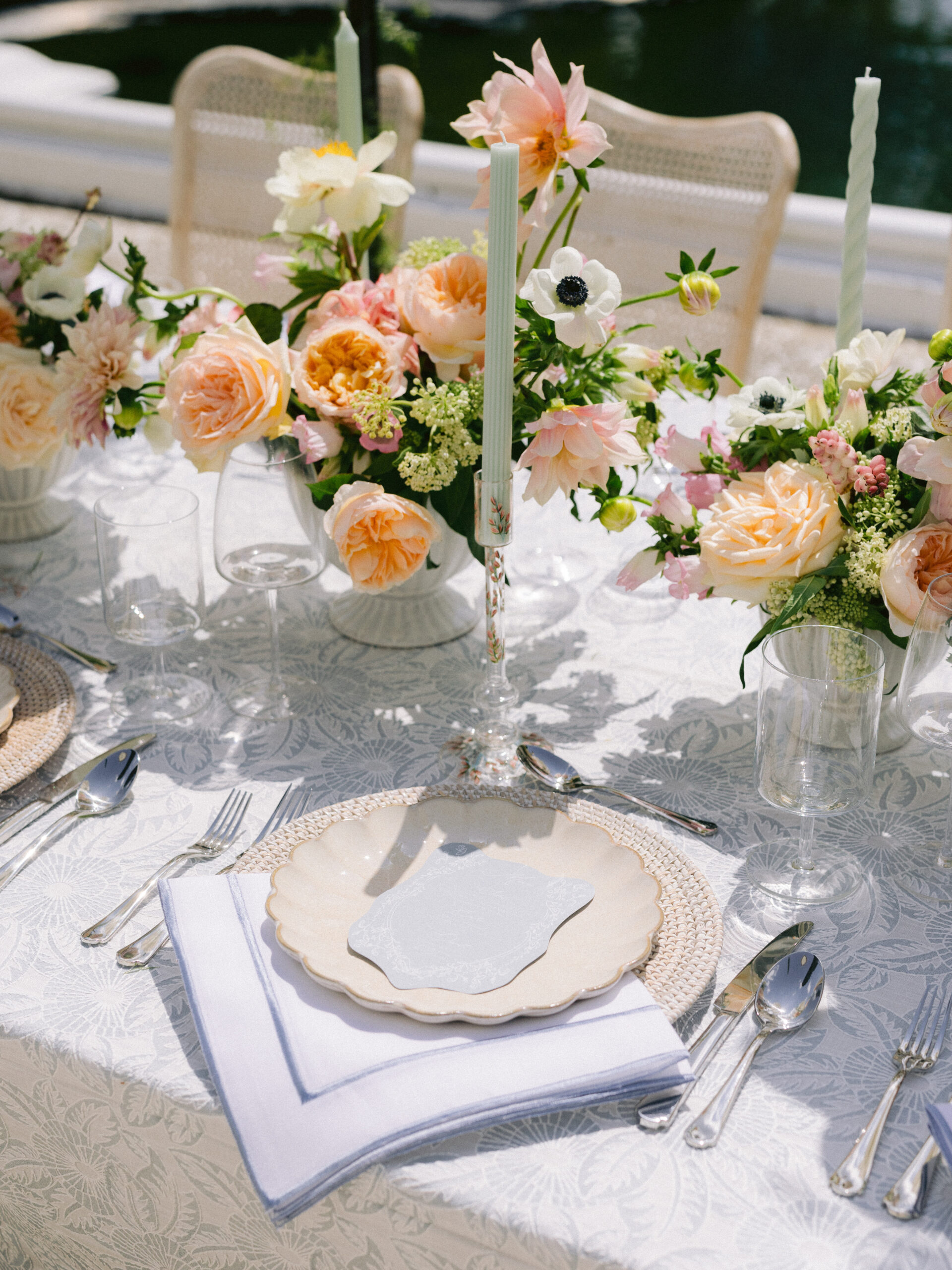 wedding reception table set up with plates