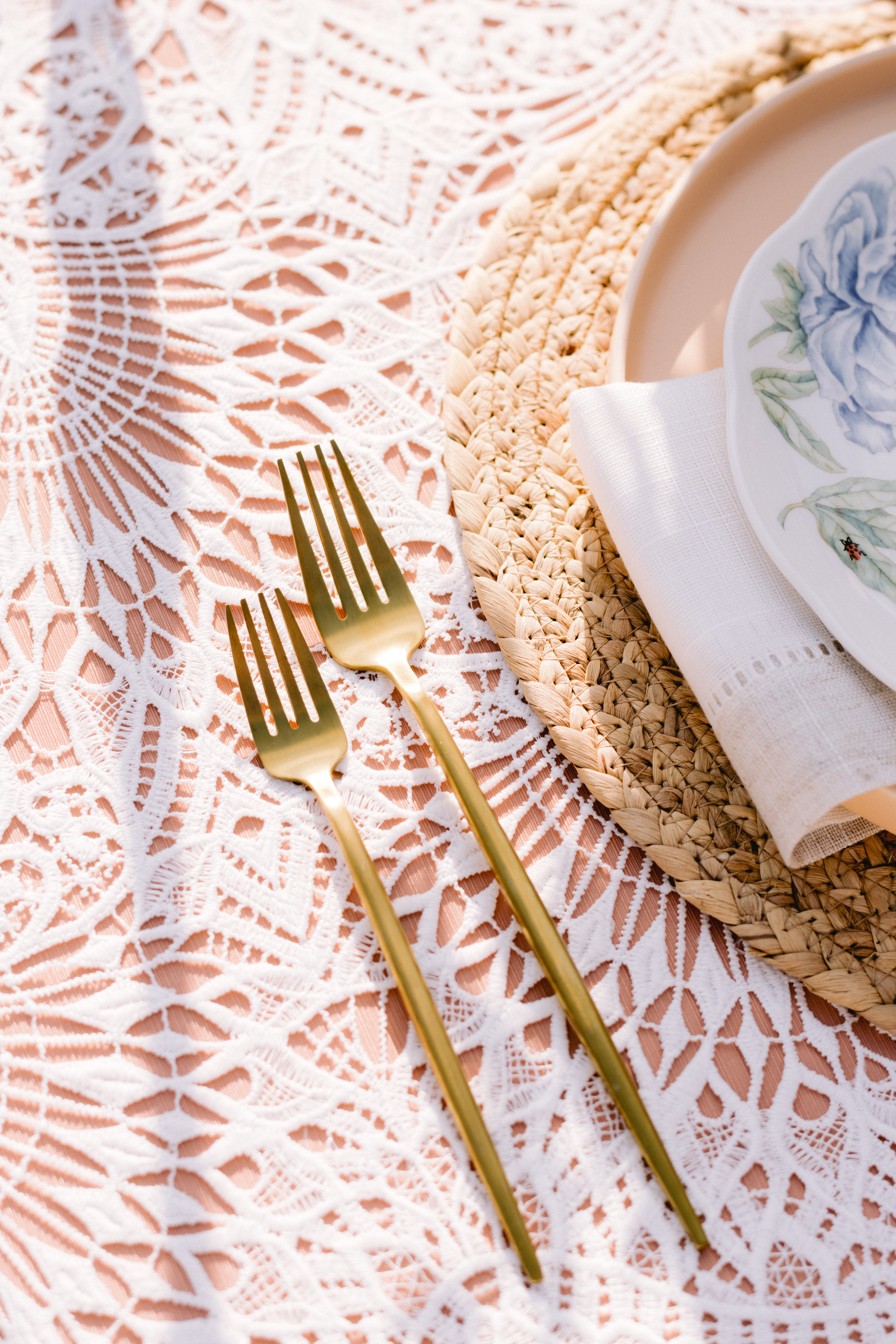 gold silverware on table