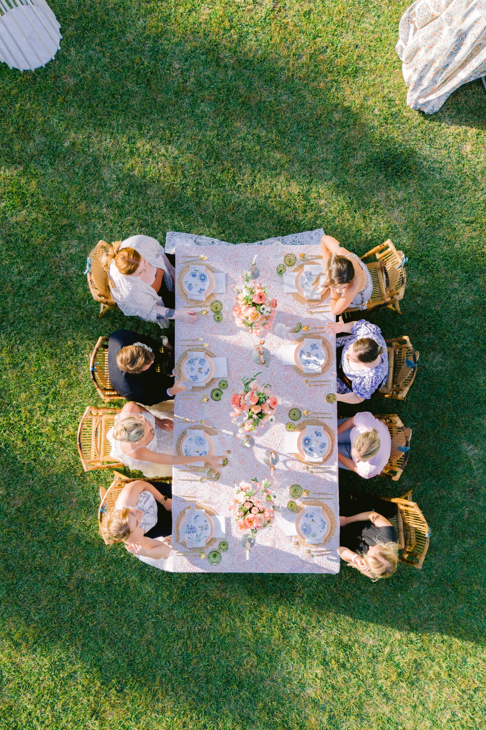 wedding reception drone photo of people doing toast