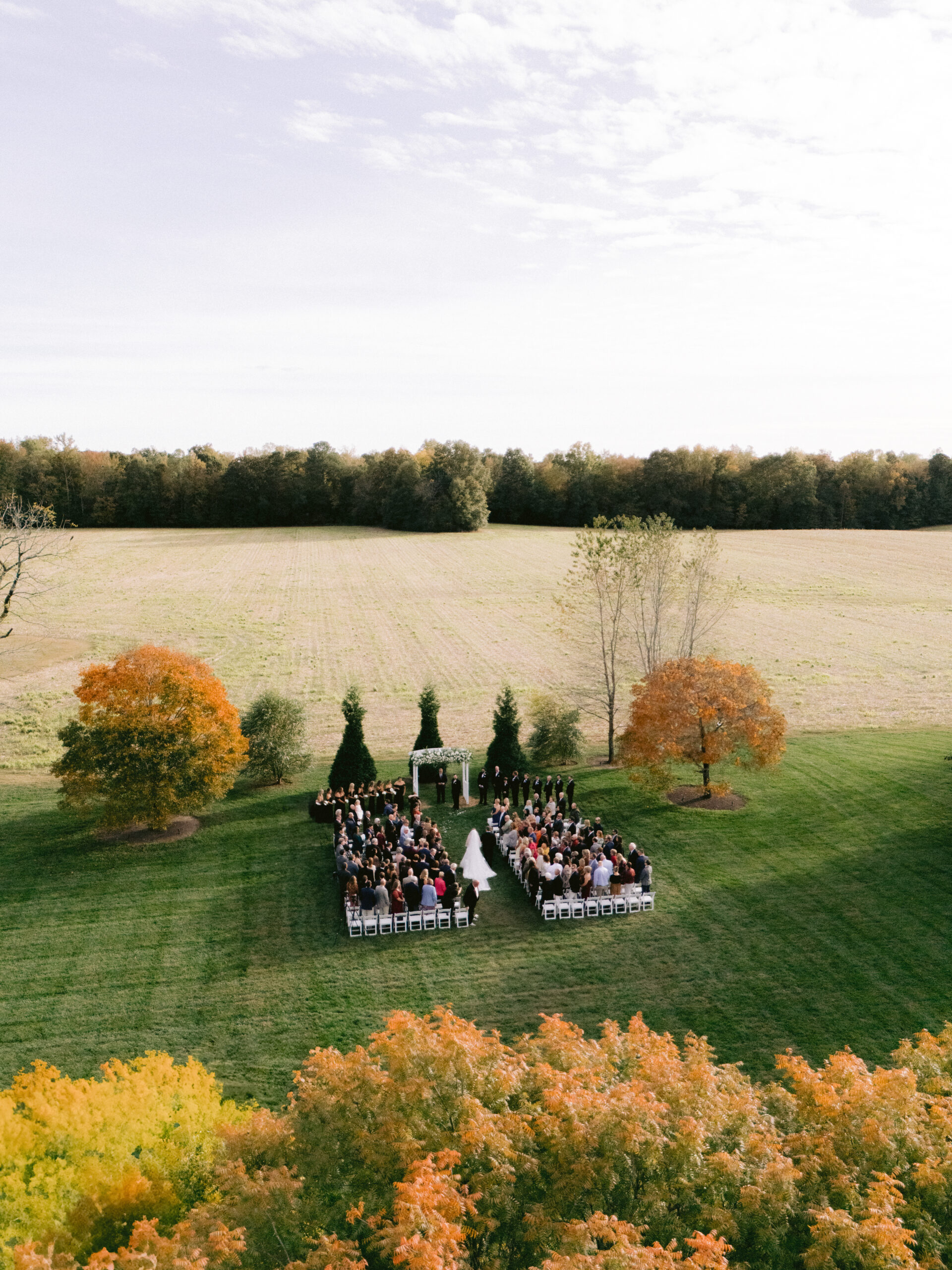 Burlington Plantation Wedding drone image of ceremony
