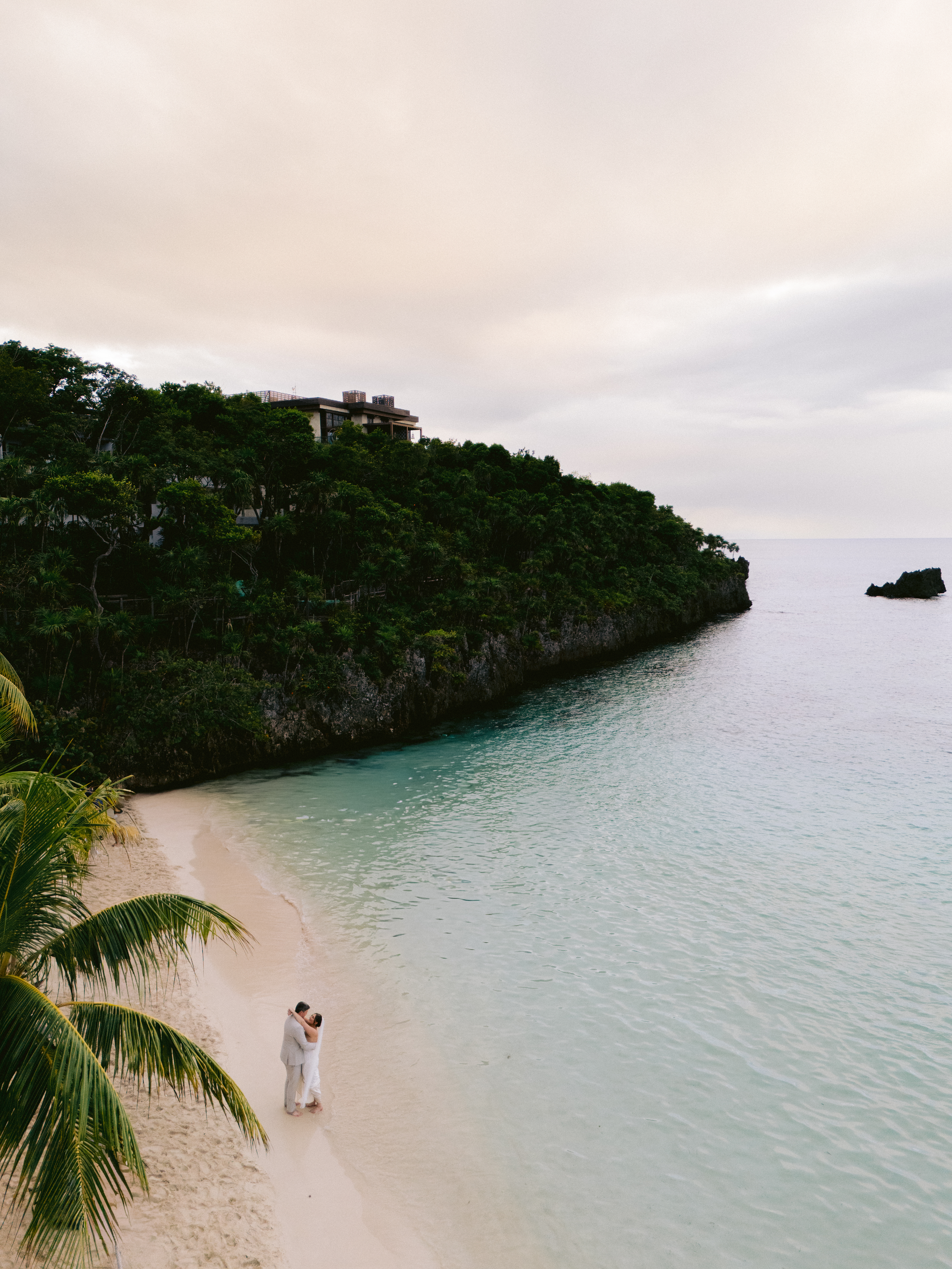 Roatan wedding drone shot